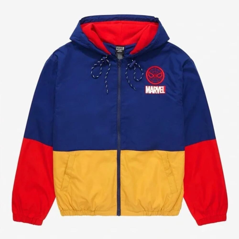 Marvel Mens 2X Spiderman Wind Breaker Jacket Spirit Jersey Coat
